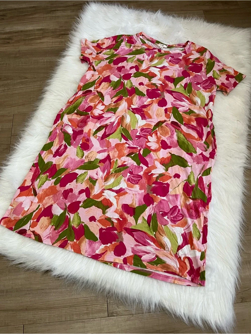 Terra & Sky Floral Roll Cuff T-Shirt Dress Size